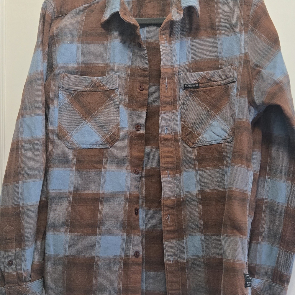 Quiksilver Brown and Blue Checkered Shirt